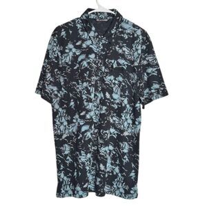 Travis Mathew Alley Oop Golf Polo Shirt Mens XL Half Button Abstract Print Blue